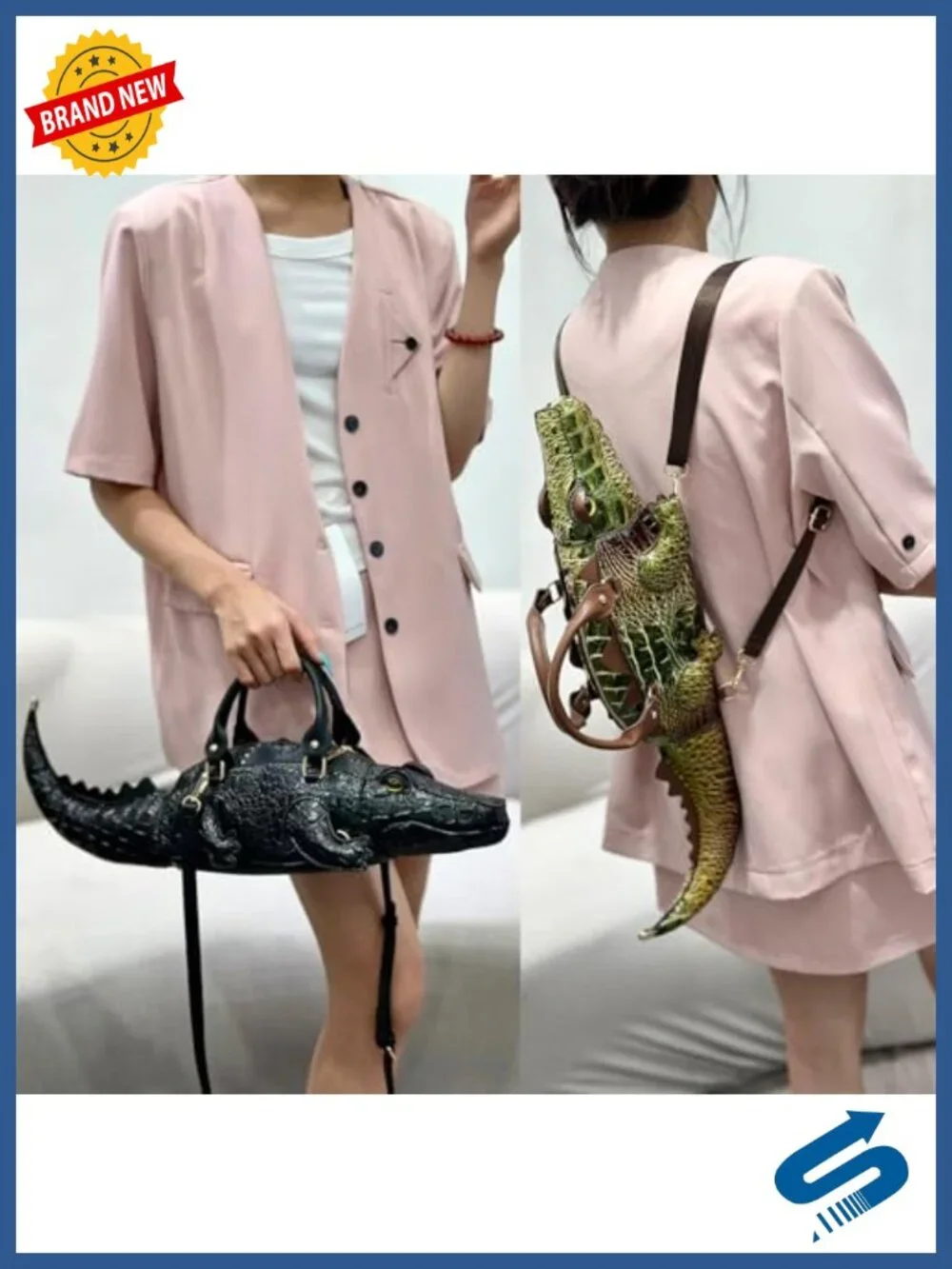 Men's PU Leather Novelty 3D Crocodile Crossbody Handbag Multifunctional